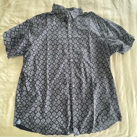 Daniel Cremieux Other - Cremieux Mens Blue And White  Print Button Up Shirt Size 3XT Short Sleeve Casual